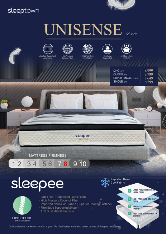 Sleepee Unisense - 12"inch Arctic Cool Latex Feel with Individual Pocketed Spring Mattress